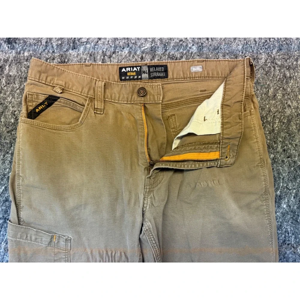 Ariat Rebar M4 Relaxed Straight Work Pants Mens 34x34 Tan Canvas Utility Cargo